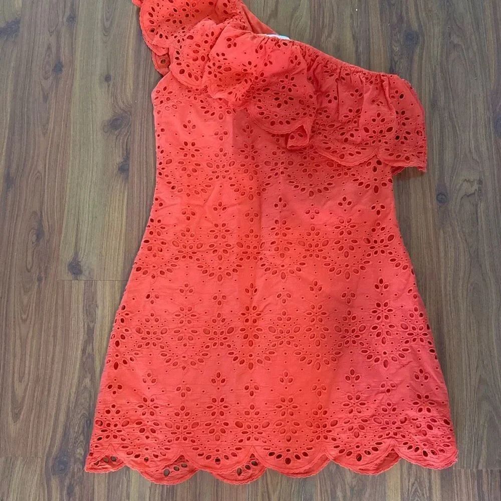 Cupcakes and cashmere red eyelet one shoulder ruffle mini dress. Size S